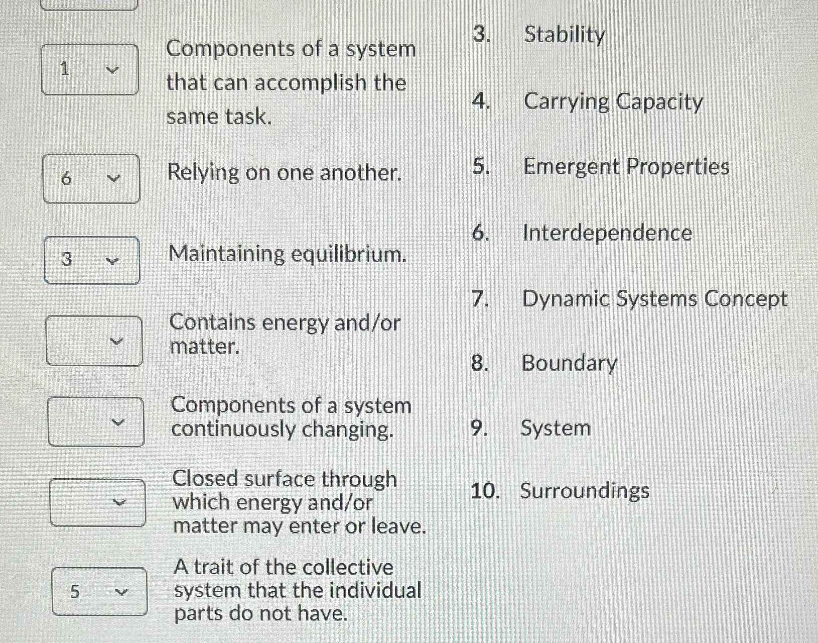 Match the descriptions with the correct term 3.