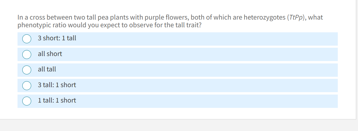 which is correct In a cross between two tall pea