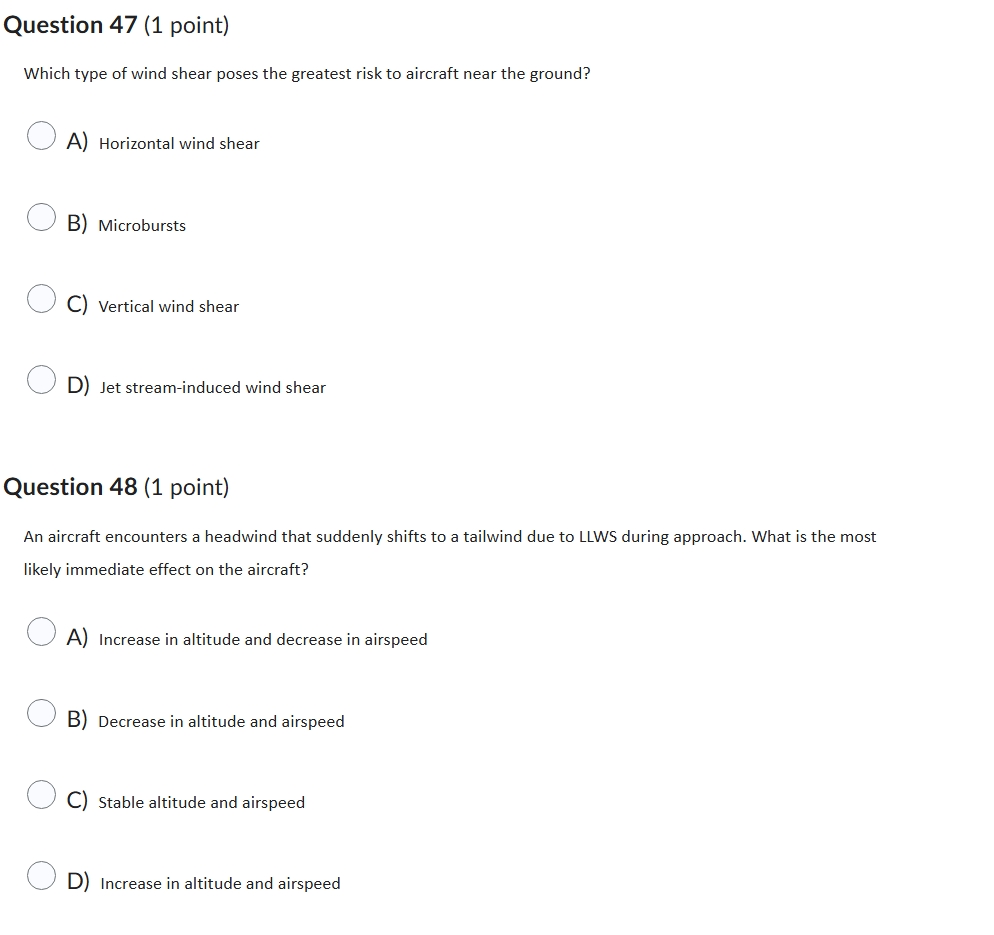 Question 47 (1 point) Which type of wind shear