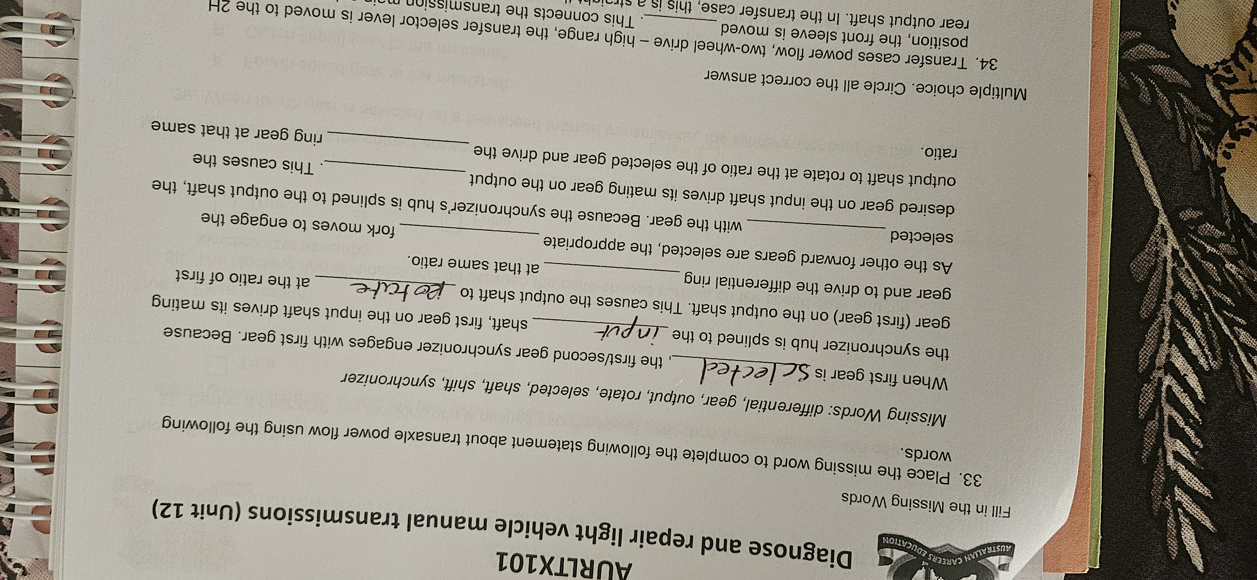 Can you help fill in the blanks? AURLTX101