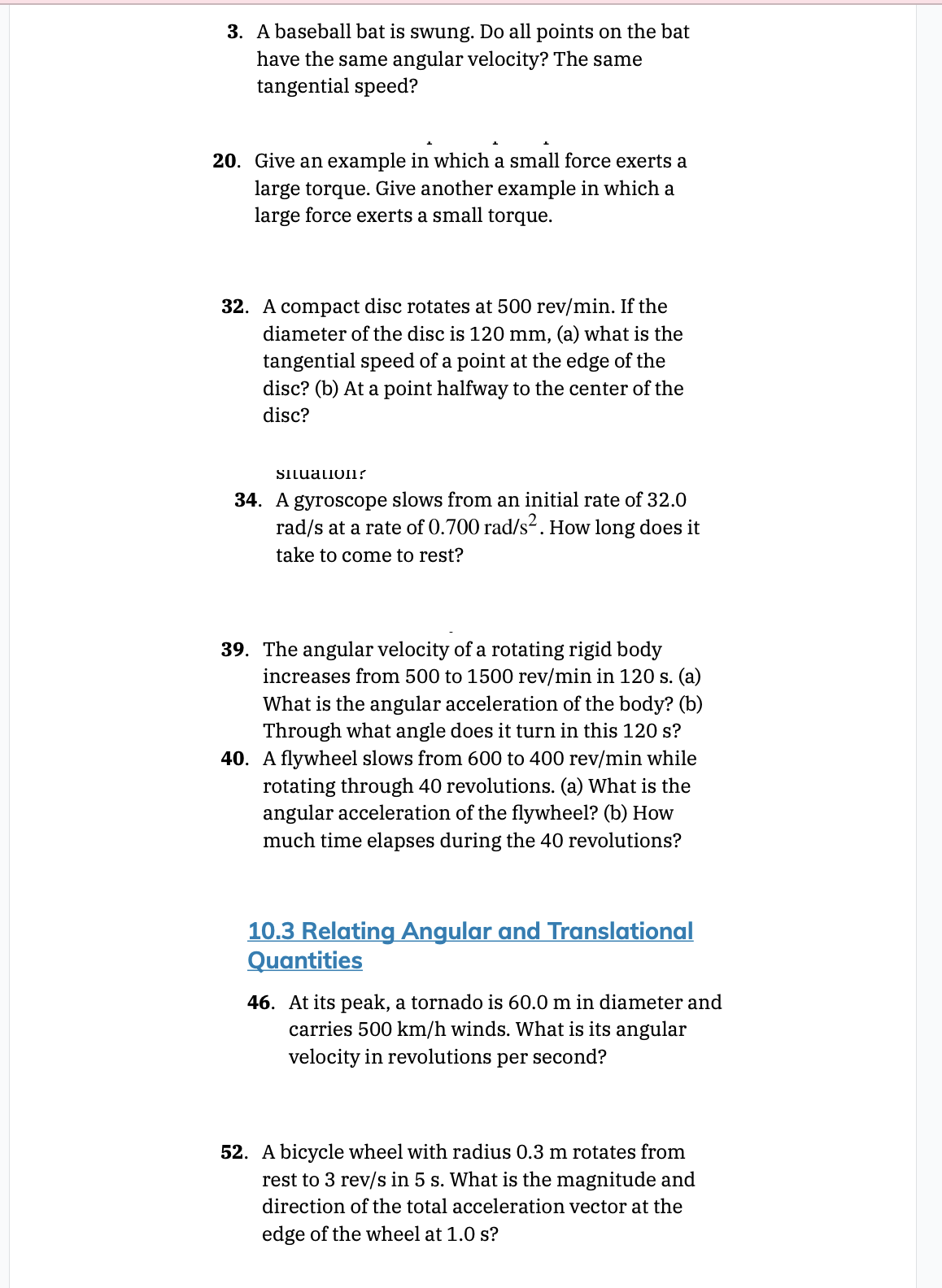 3. A baseball bat is swung. Do all points on the