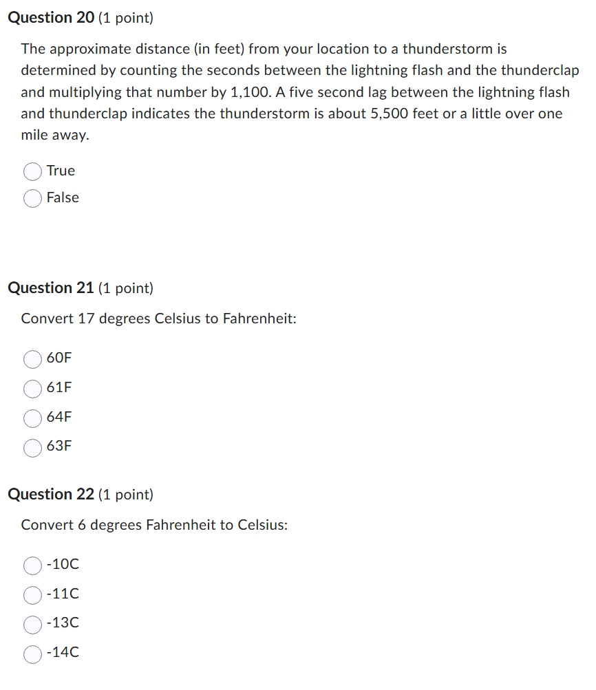 Question 20 (1 point) The approximate distance