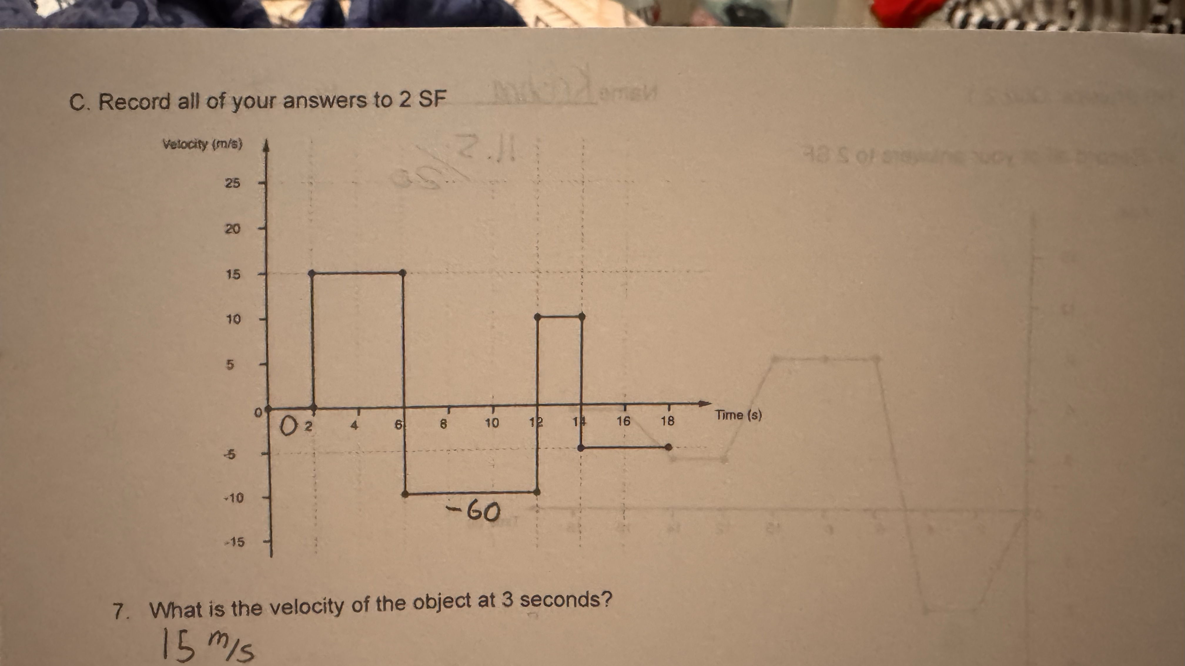 1. What is the velocity of the object at 3