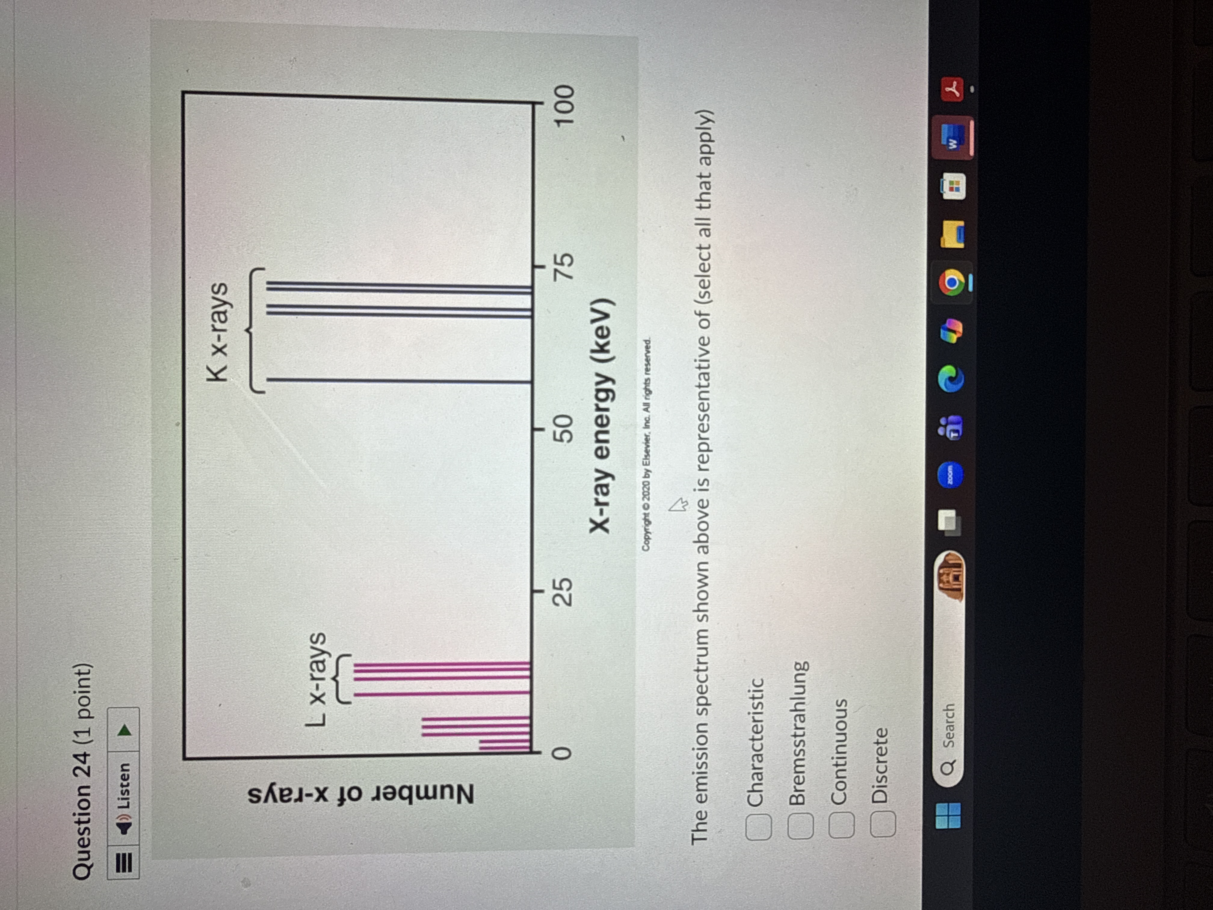 Question 24 (1 point) Listen K x-rays L x-rays