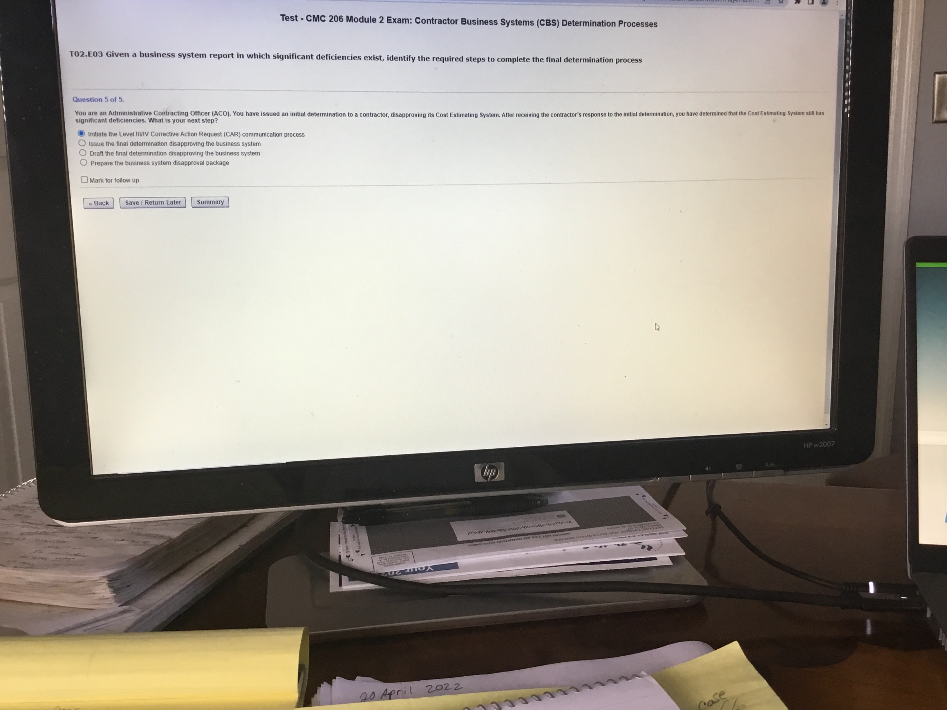 Test - CMC 206 Module 2 Exam: Contractor Business