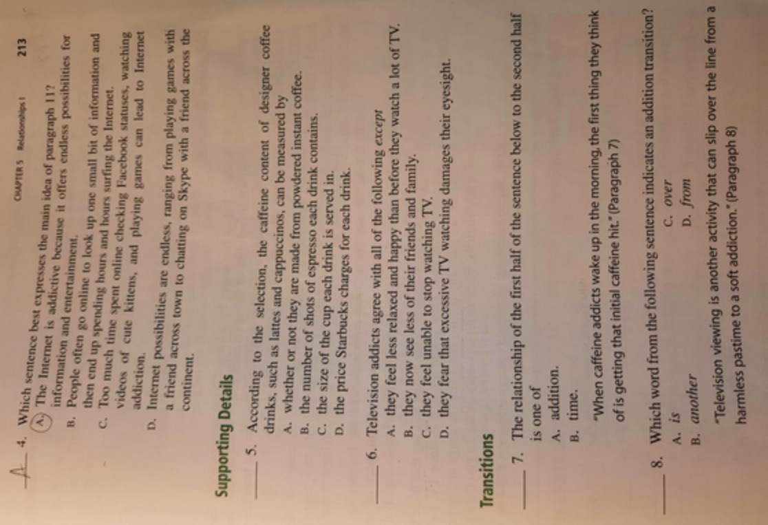 CHAPTER 5 Relationships I 213 A 4. Which sentence