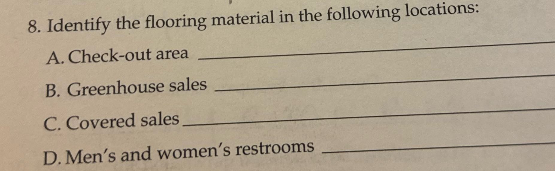 Identify the flooring material in the following