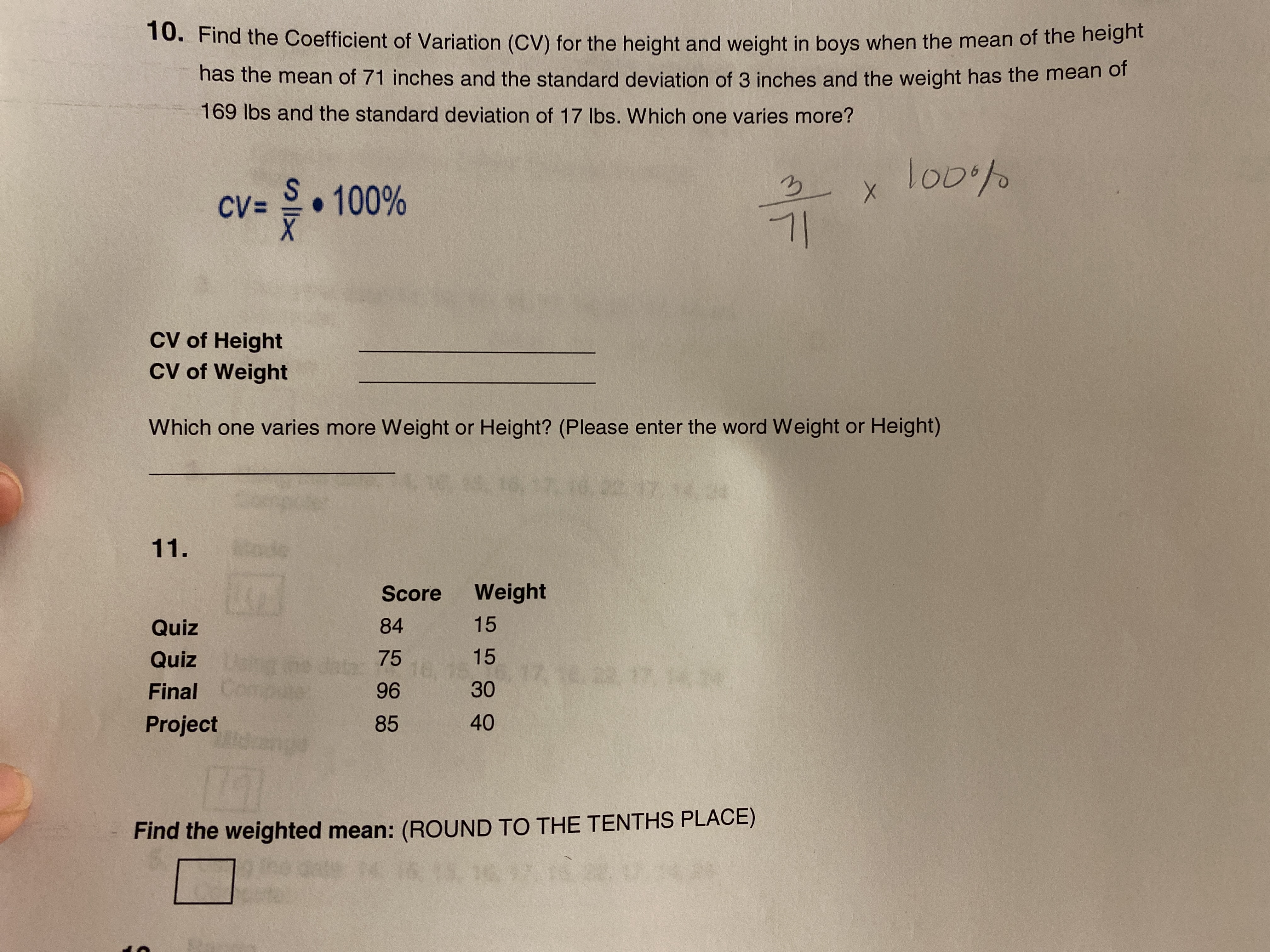 Coefficient of variation 10. Find the Coefficient