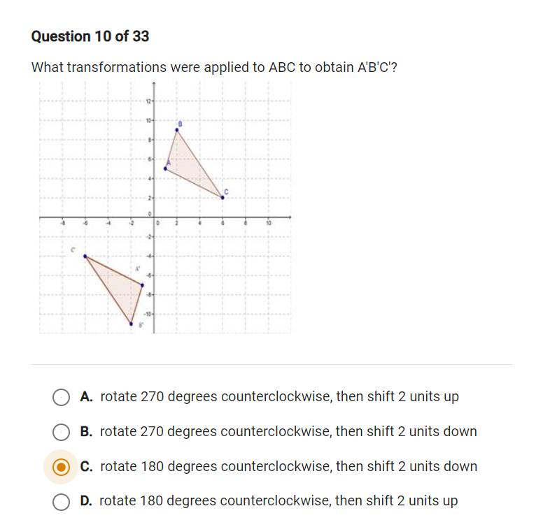 Question 10 of 33 What transformations were
