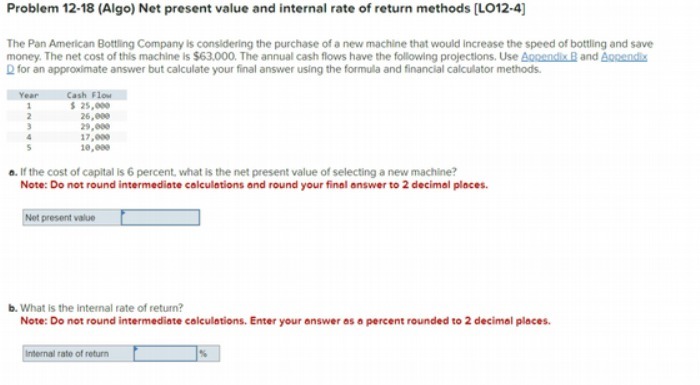 Problem 12-18 (Algo) Net present value and
