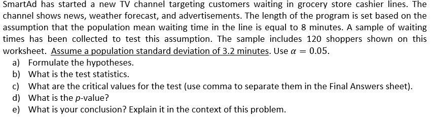 Sample # Waiting time (Minute) 1 10.4 2 4.6 3 5.9