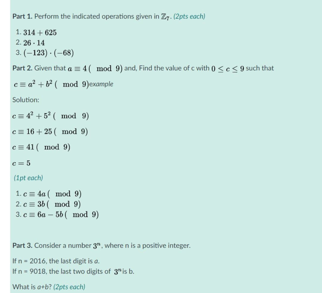 Modulo Operator and Congruences Part 1. Perform