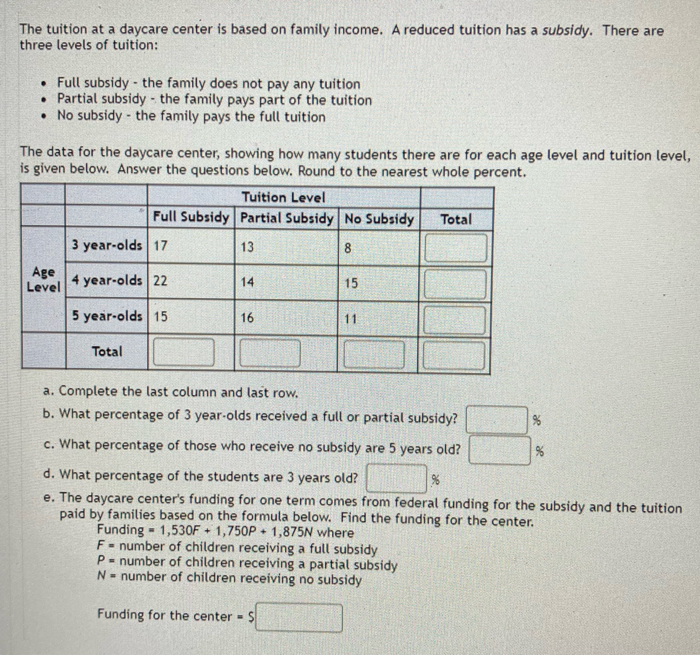 The tuition at a daycare center is based on
