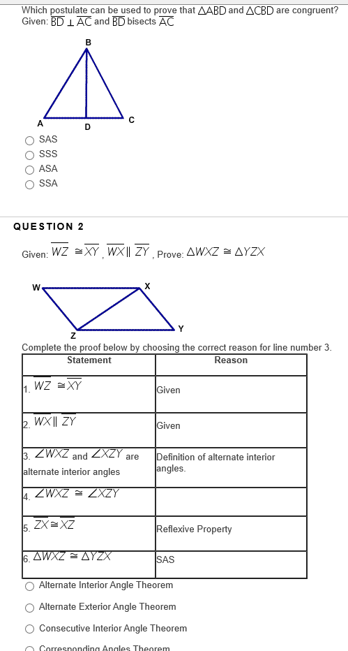 Which postulate can be used to prove that AABD