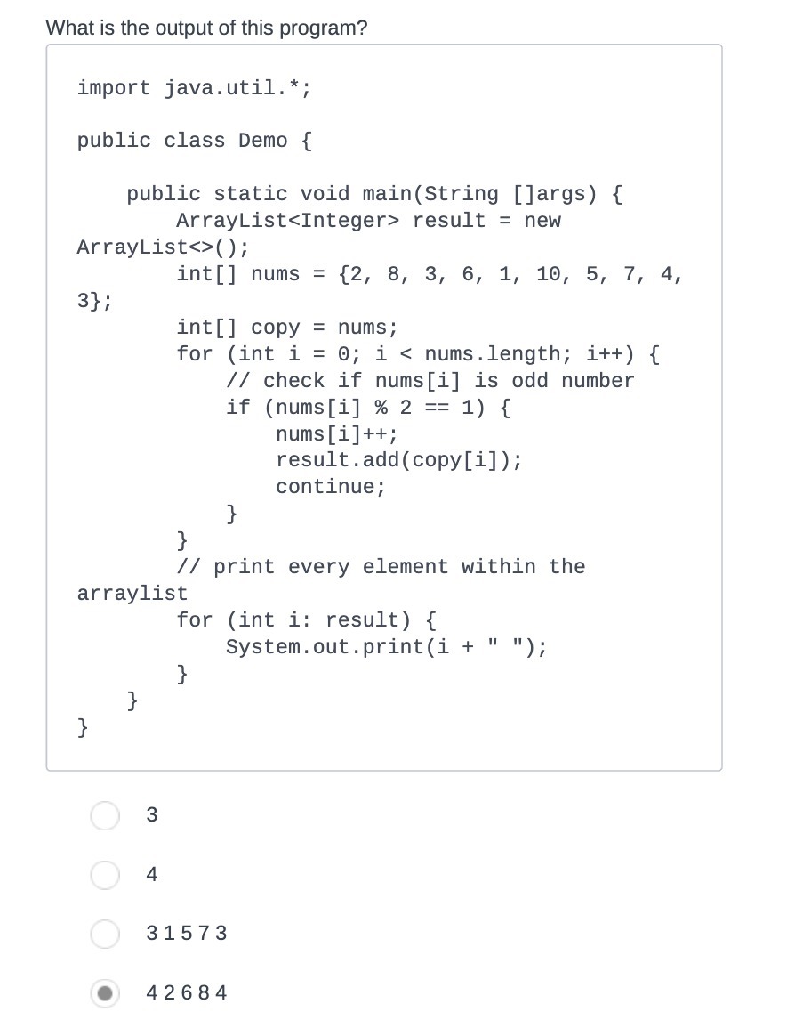 What is the output of this program? import java.