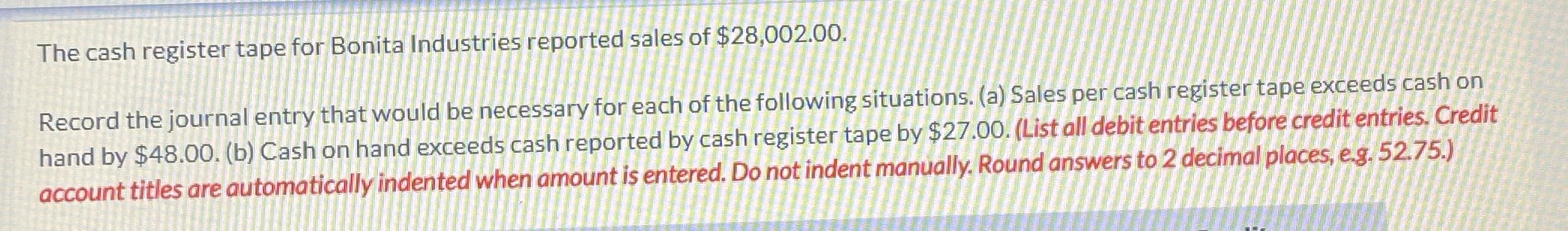 The cash register tape for Bonita Industries