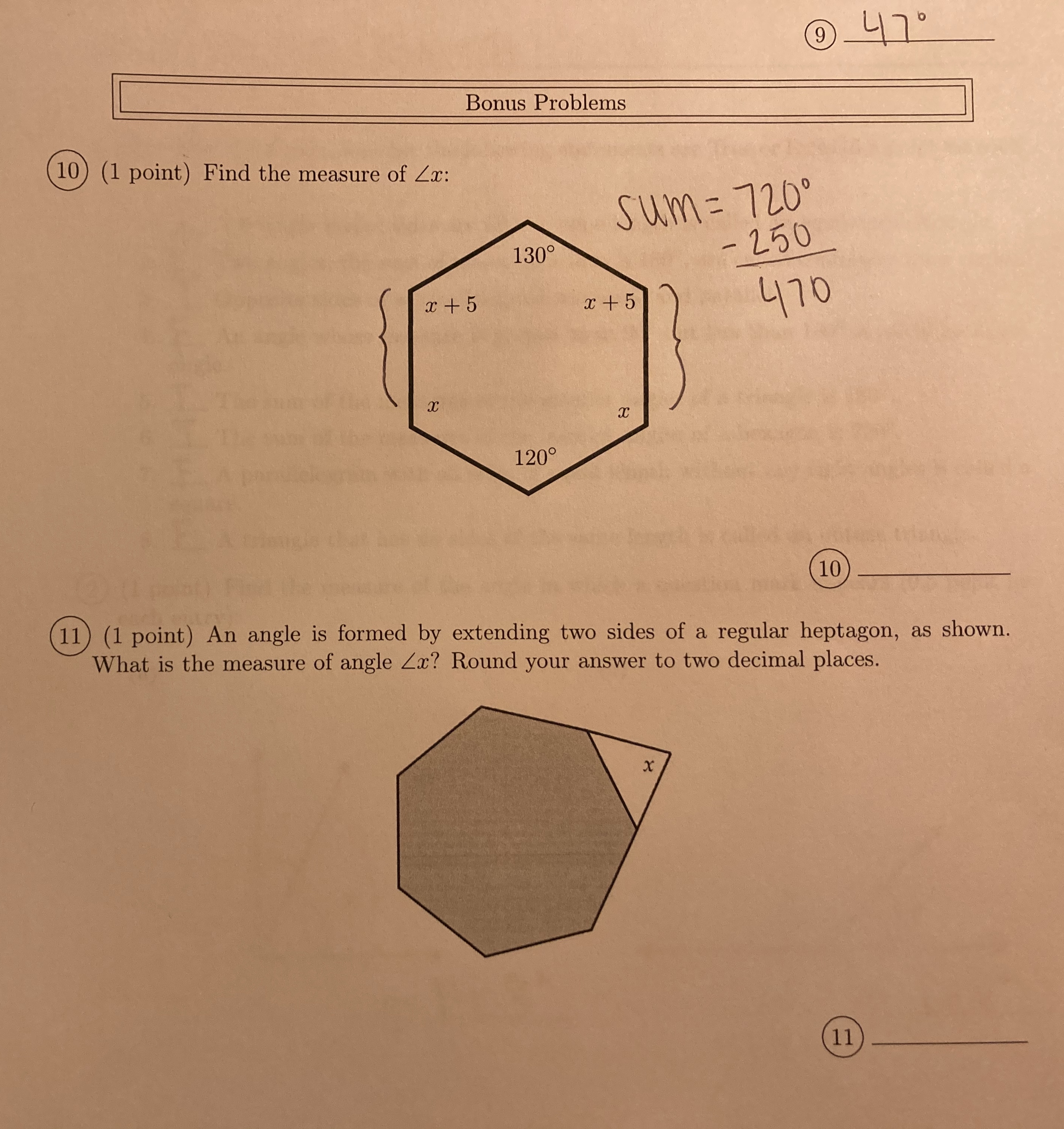 9 Bonus Problems 10 (1 point) Find the measure of