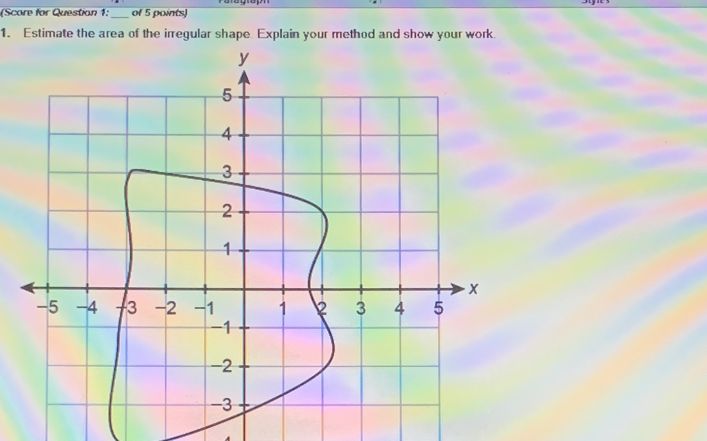 Estimate the area of the irregular shape. Explain