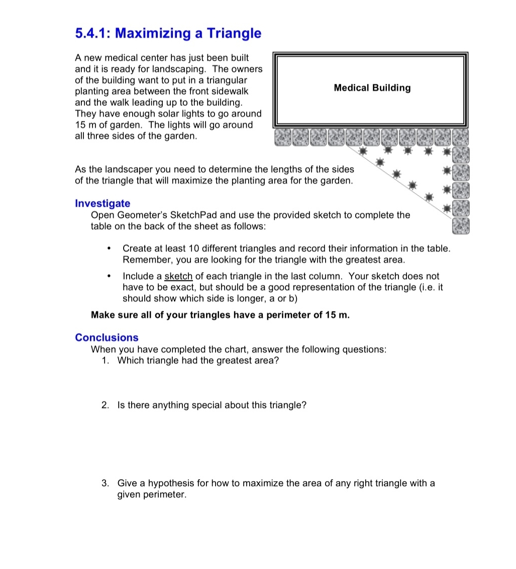 Maximizing a Triangle 5.4.1: Maximizing a