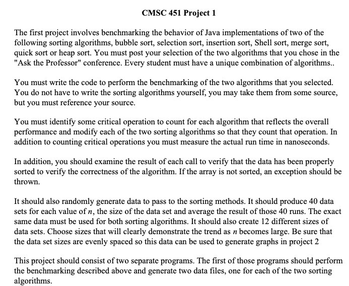 CMSC 451 Project 1 The first project involves