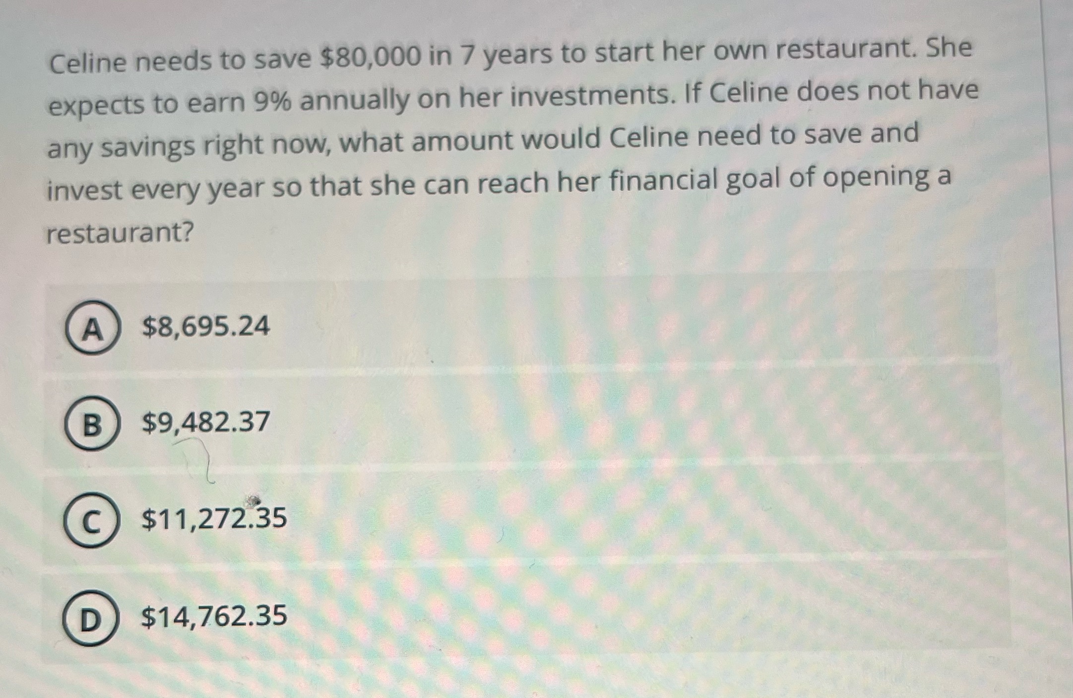 Celine needs to save $80,000 in 7 years to start