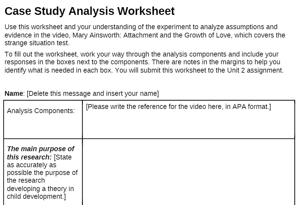 Case Study Analysis Worksheet Use this worksheet
