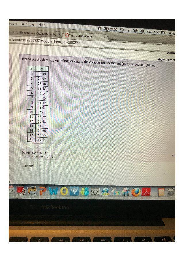 Based on the data shown below, calculate the