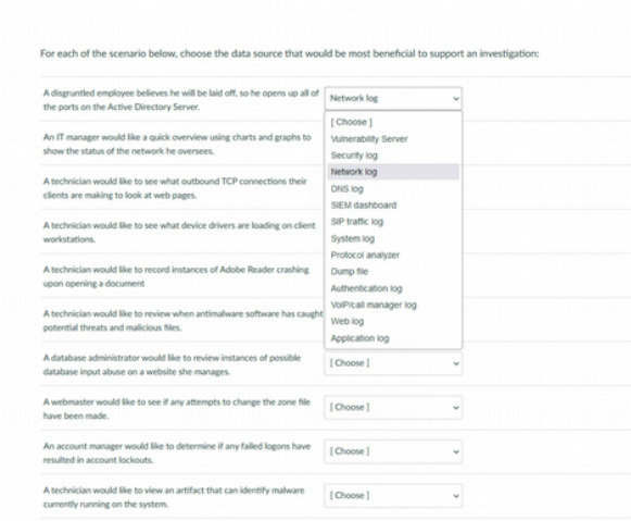 For each of the scenario below. choose the data
