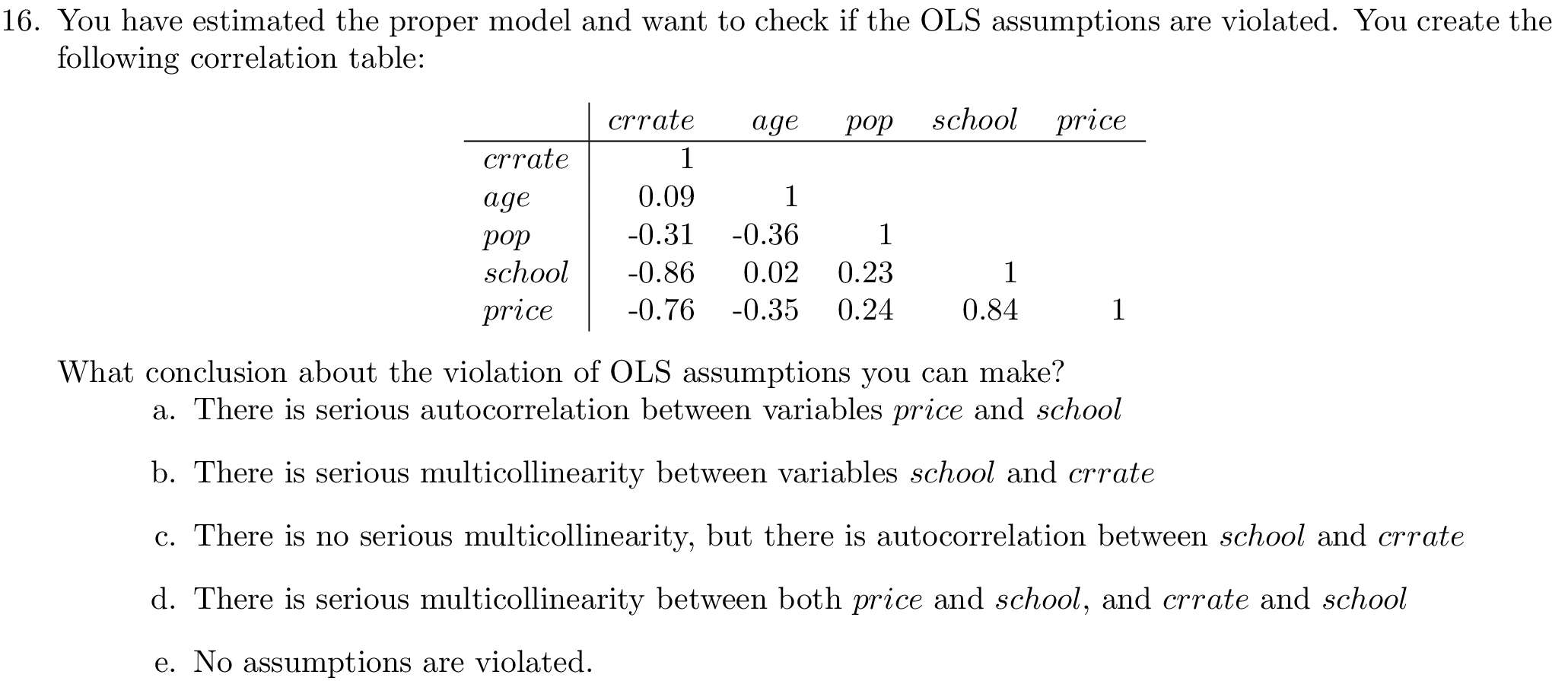 16. You have estimated the proper model and want