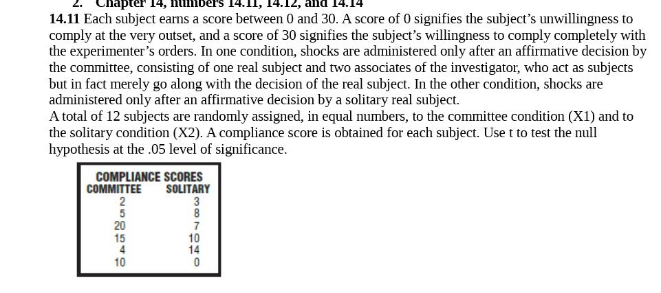 Chapter 14, numbers 14.11, 14.12, and 14.14 14.11