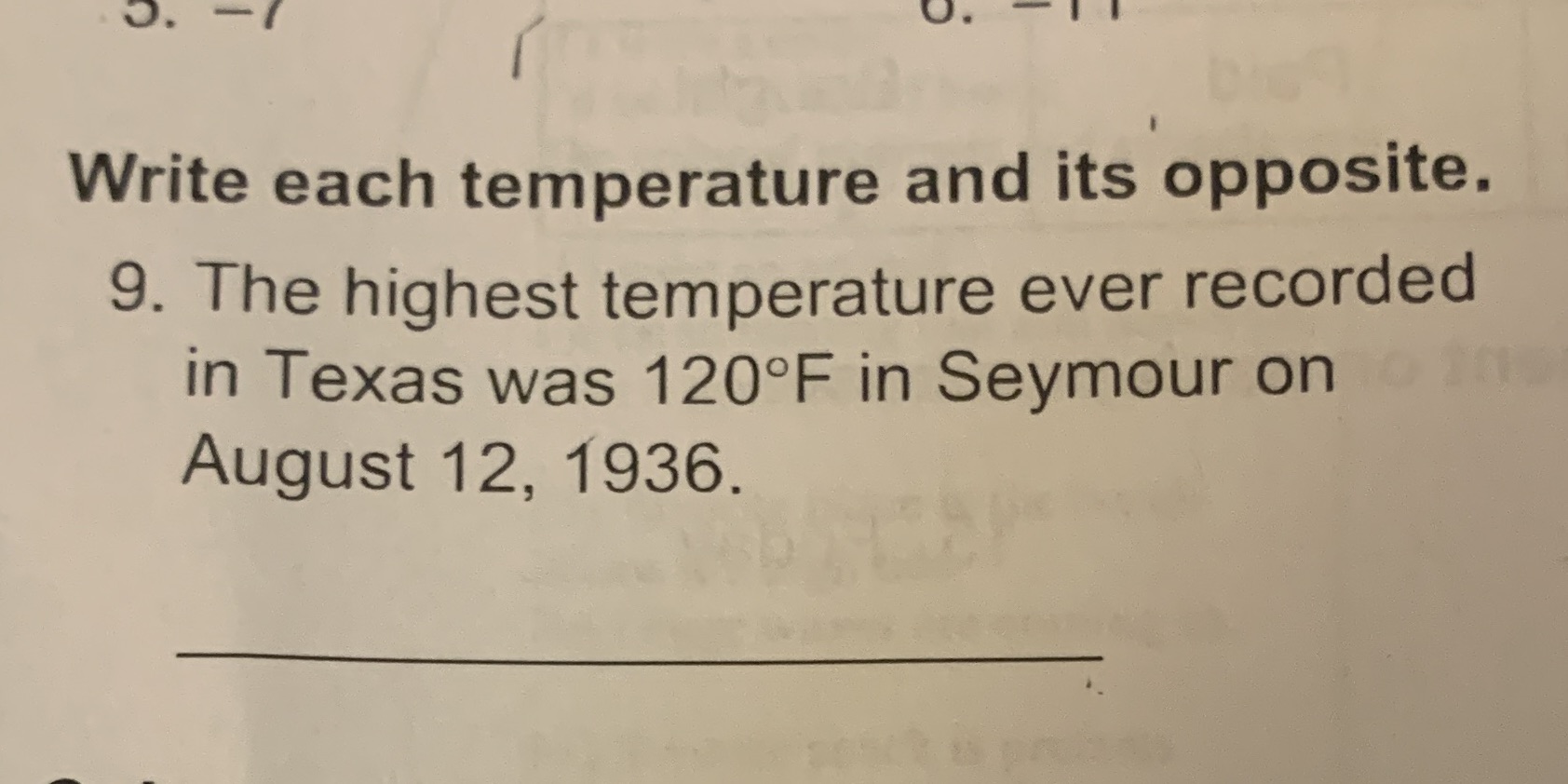 O. Write each temperature and its opposite. 9.
