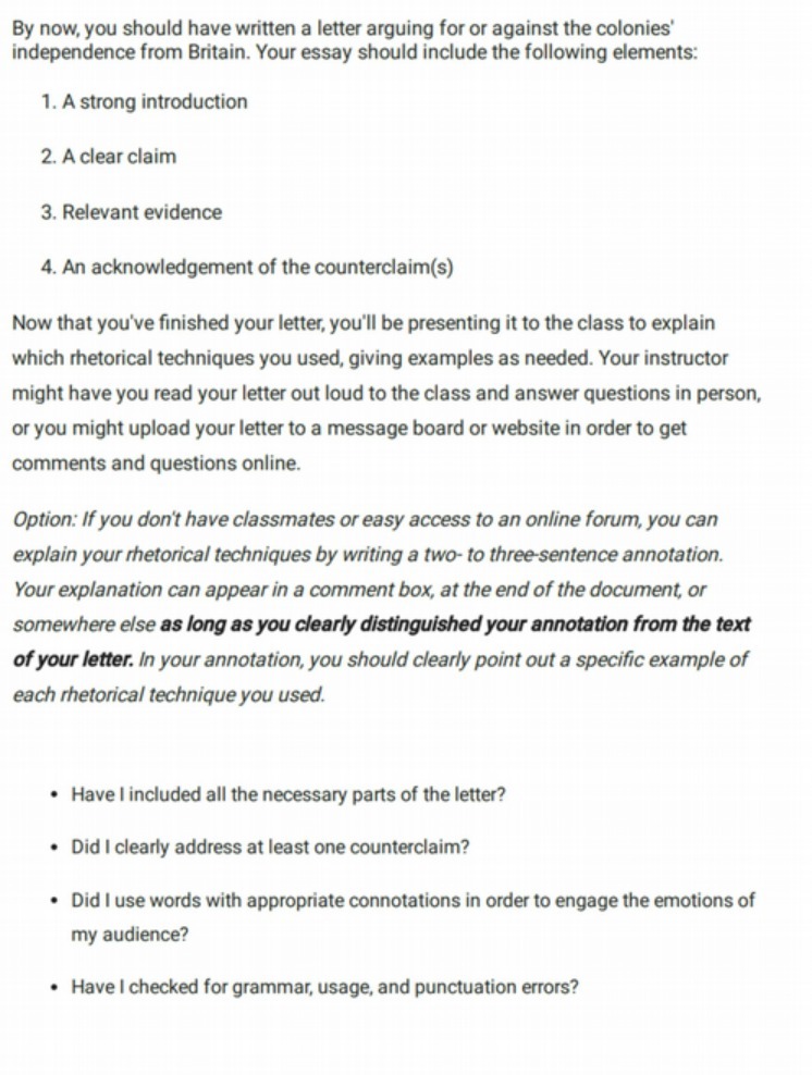 By now, you should have written a letter arguing