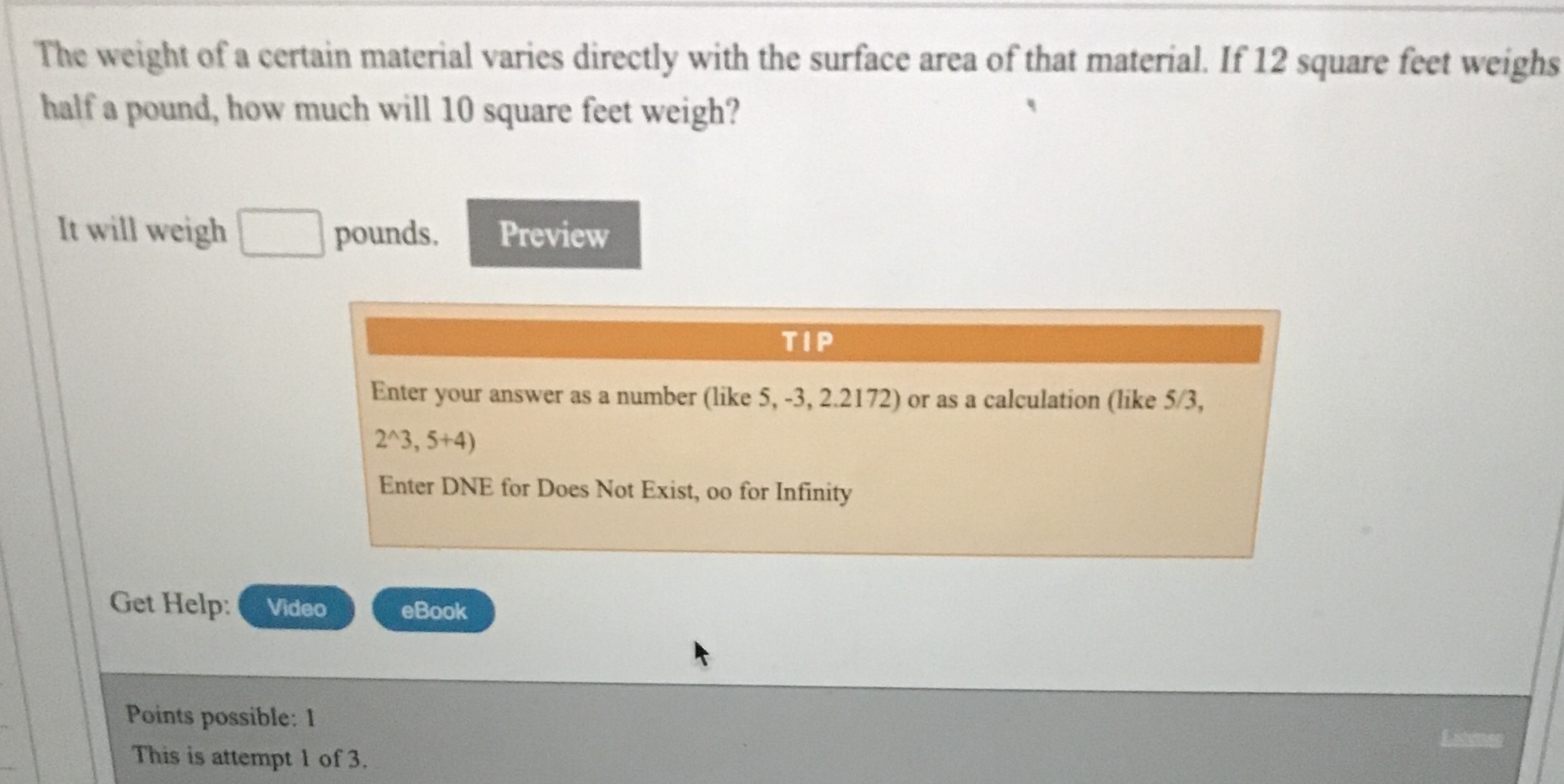 The weight of a certain material varies directly