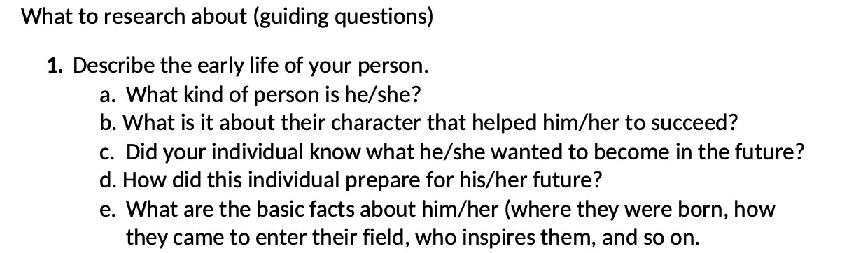 What to research about (guiding questions) 1.