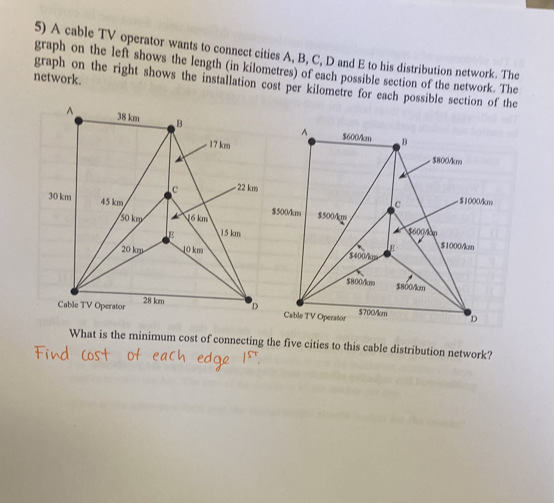 5) A cable TV operator wants to connect cities A,