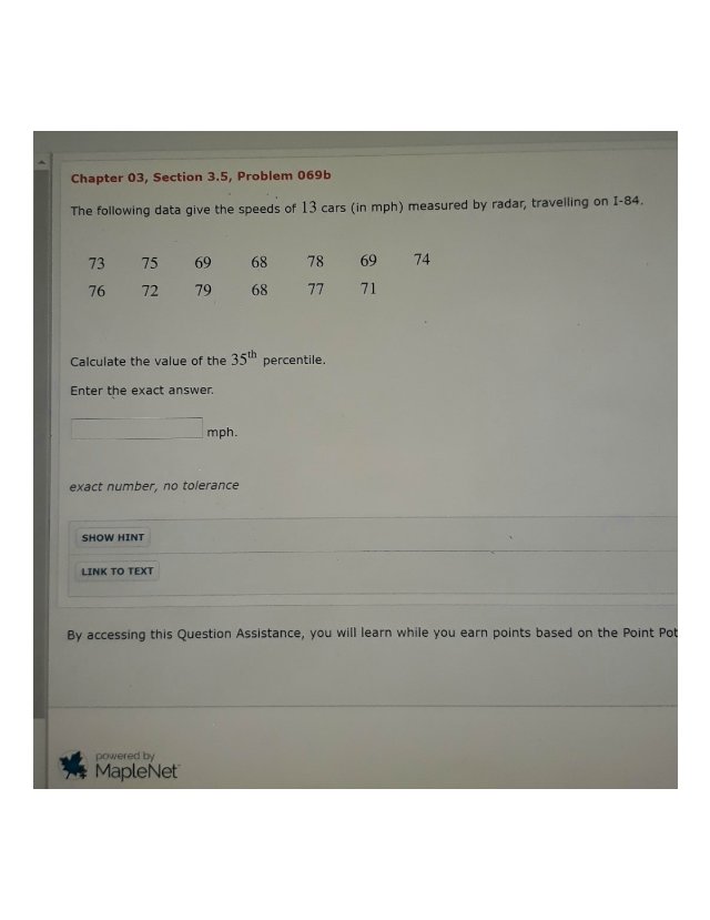 percntile ... . Chapter 03, Section 3.5, Problem