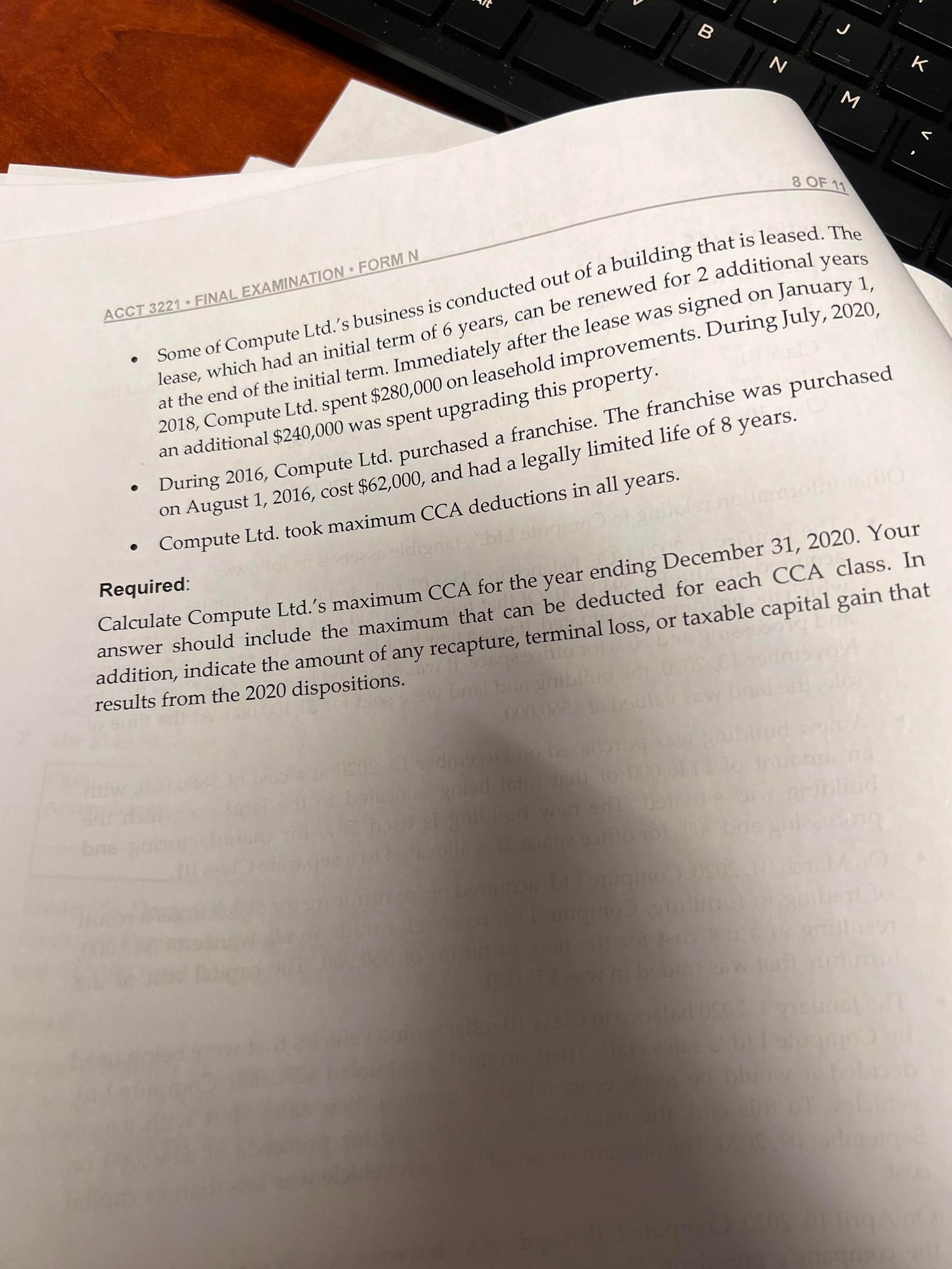 N K M 8 OF 11 ACCT 3221 . FINAL EXAMINATION .
