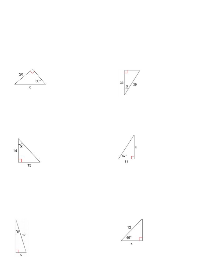 Missing Parts of Right Triangles Worksheet,