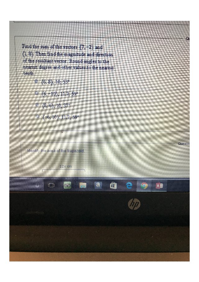 Find the sum of the vectors (7,-2) and (1,8).