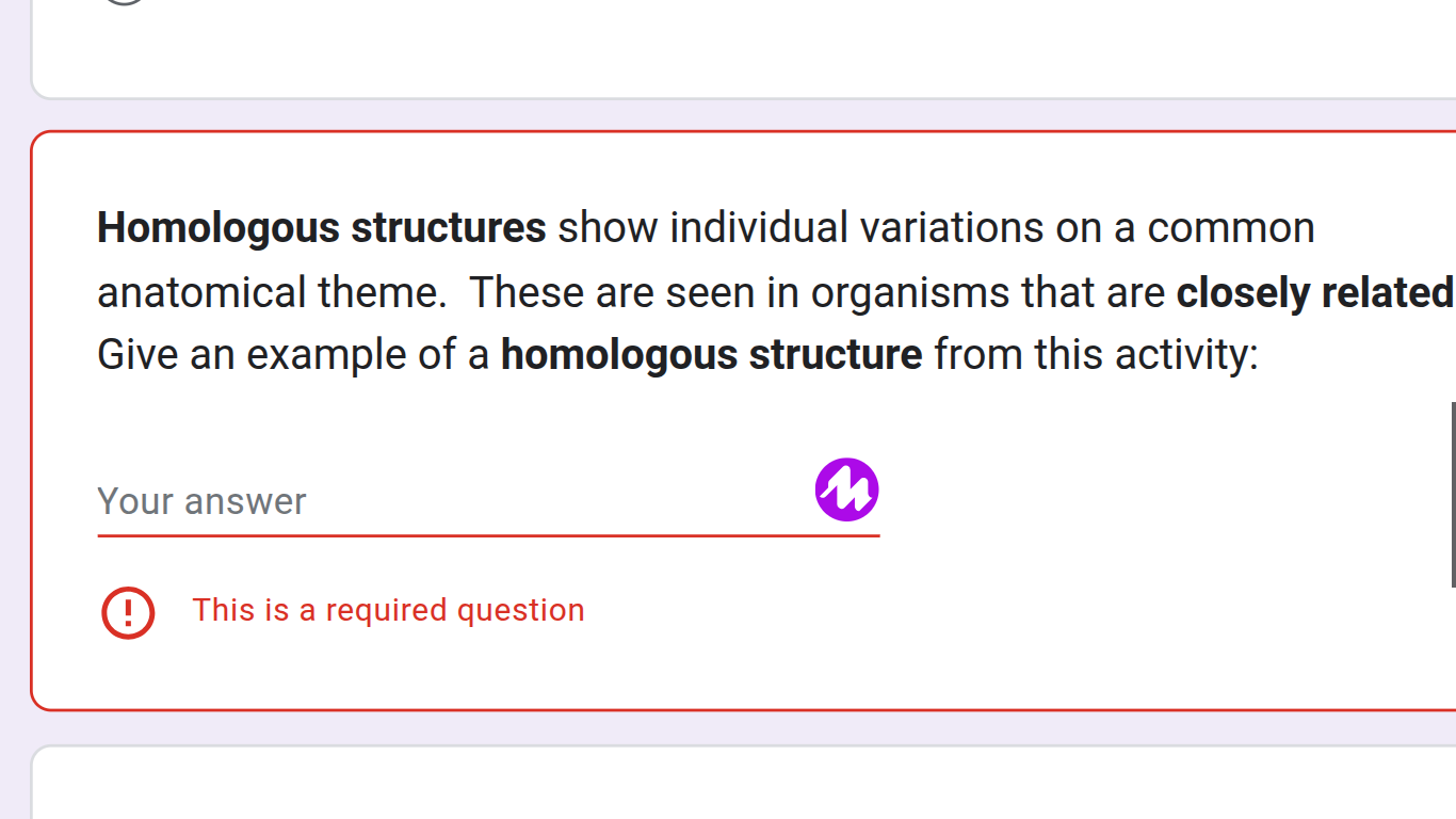 s Homologous structures show individual