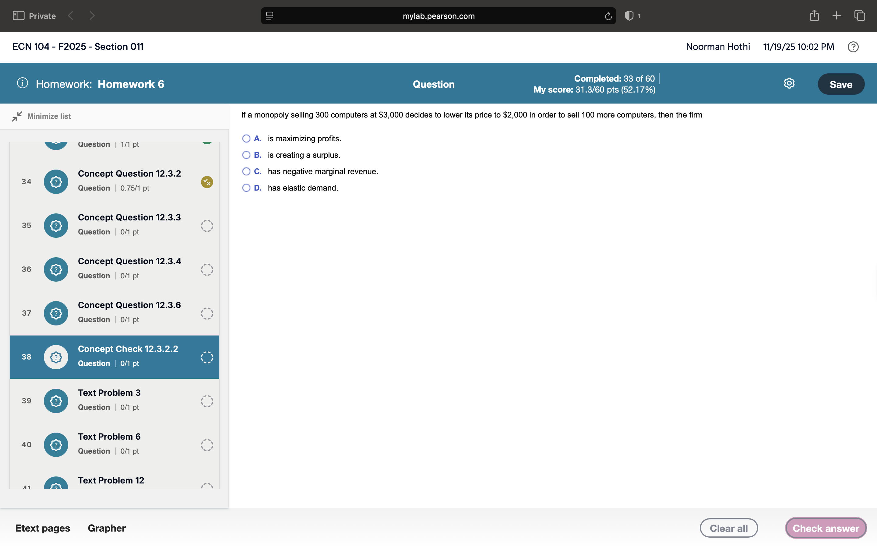 can you answer in my math lab by Pearson form