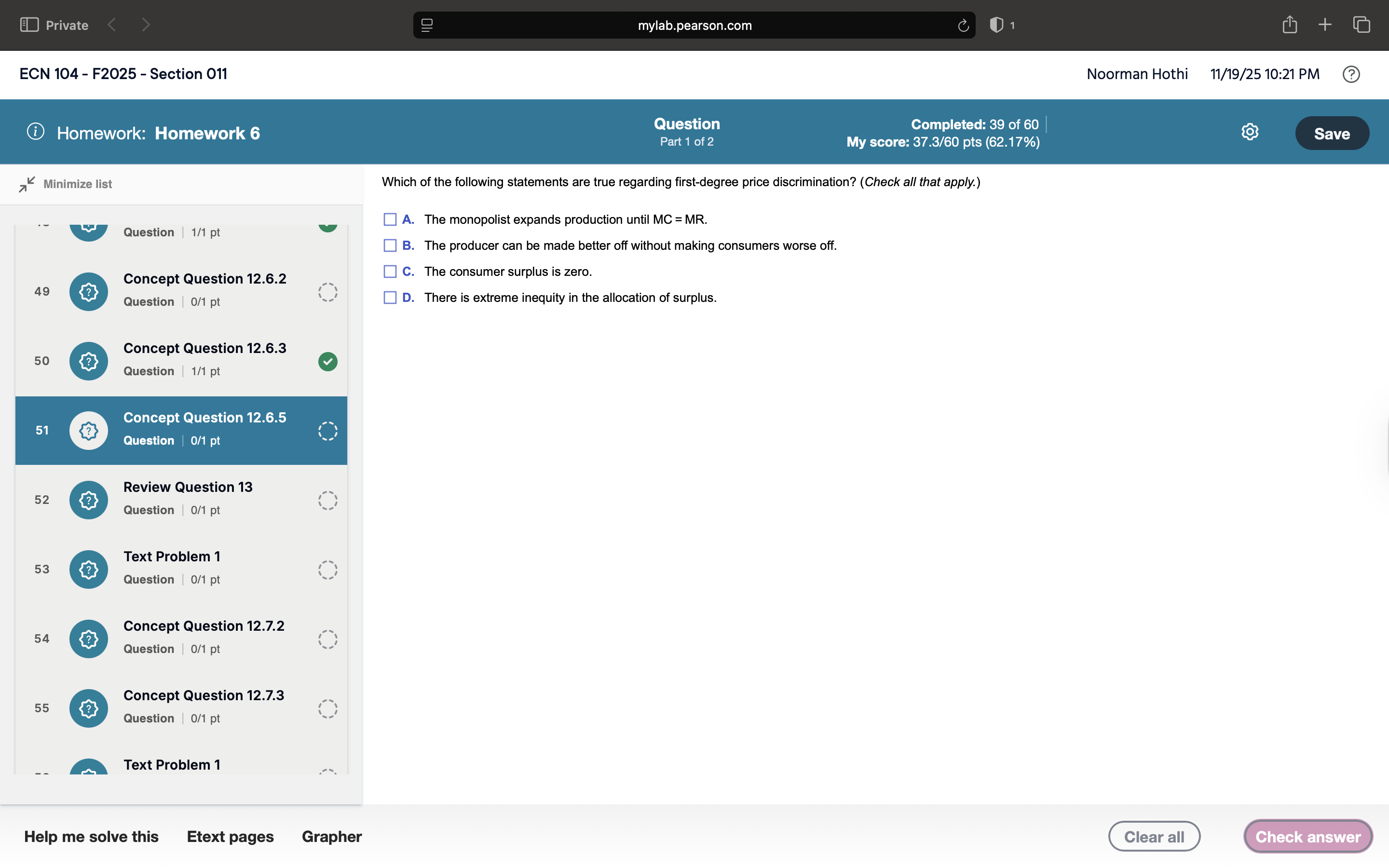 can you answer in my math lab by Pearson form
