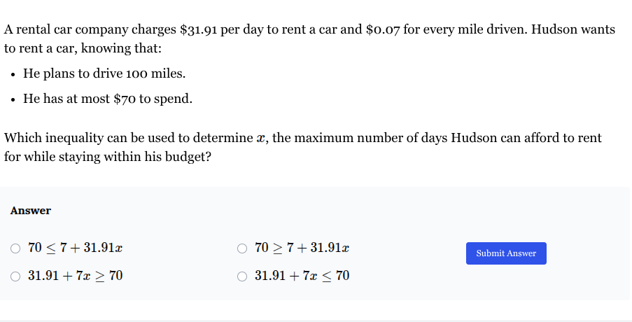 what's the answer A rental car company charges