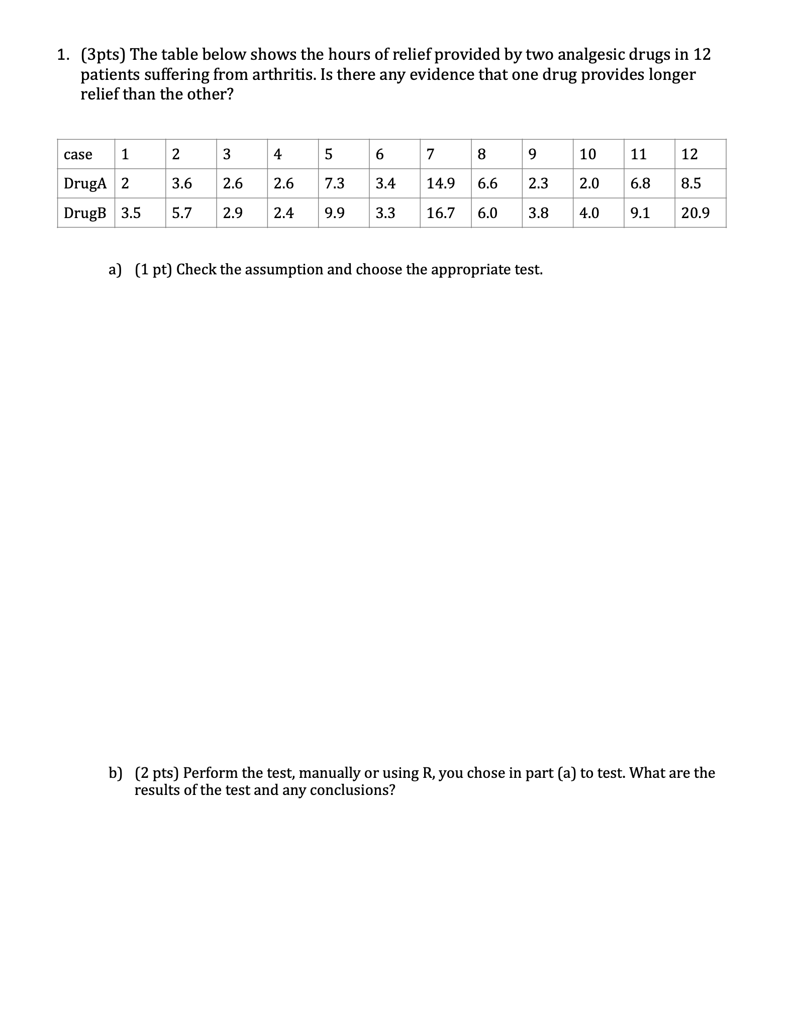 a) (1 pt) Check the assumption and choose the