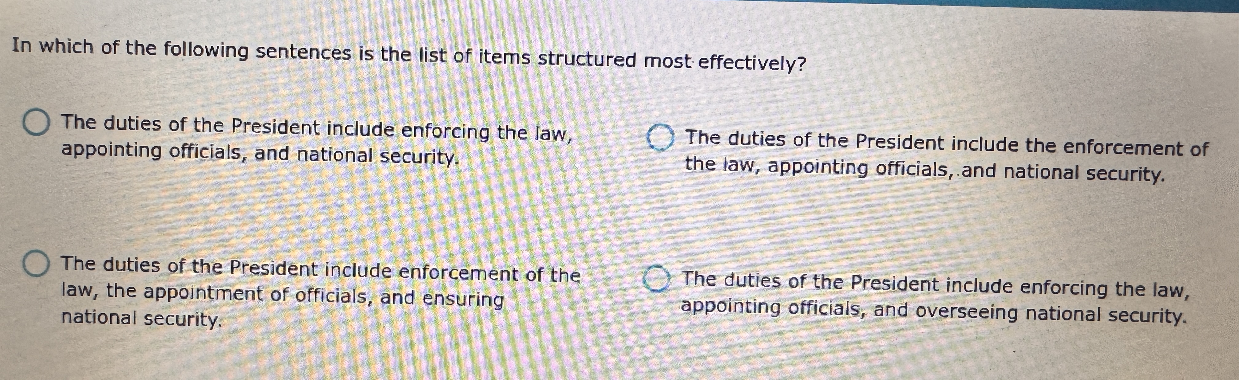 In which of the following sentences is the list