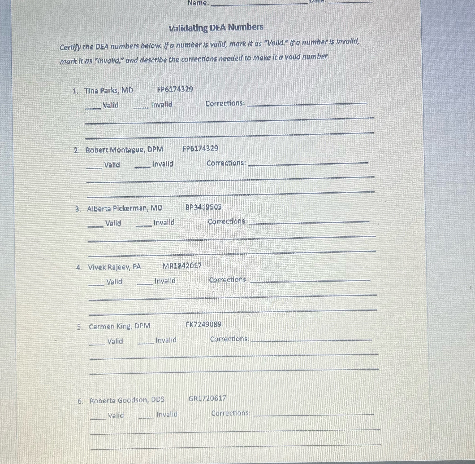 Can you help me Name: Validating DEA Numbers