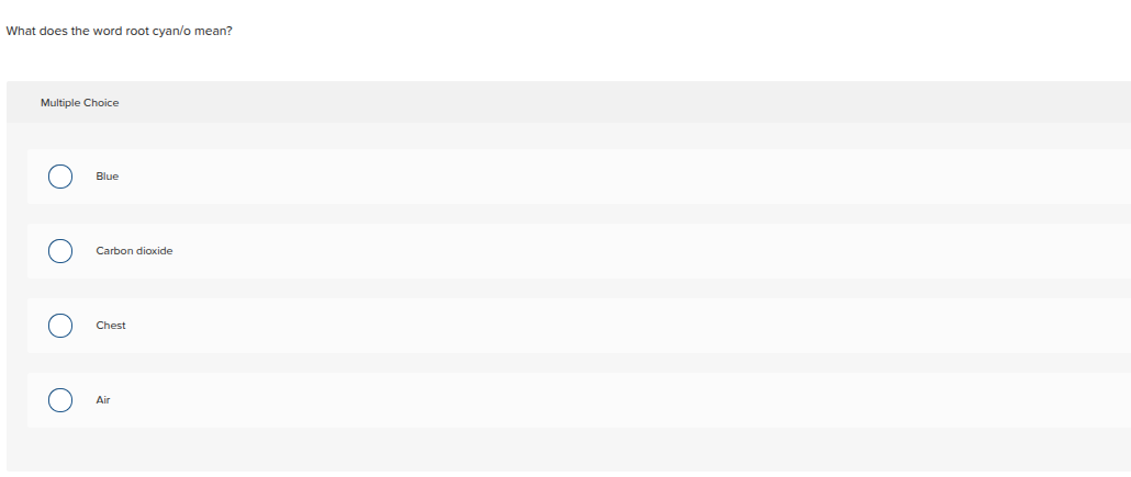 What does the word root cyan/o mean? Multiple