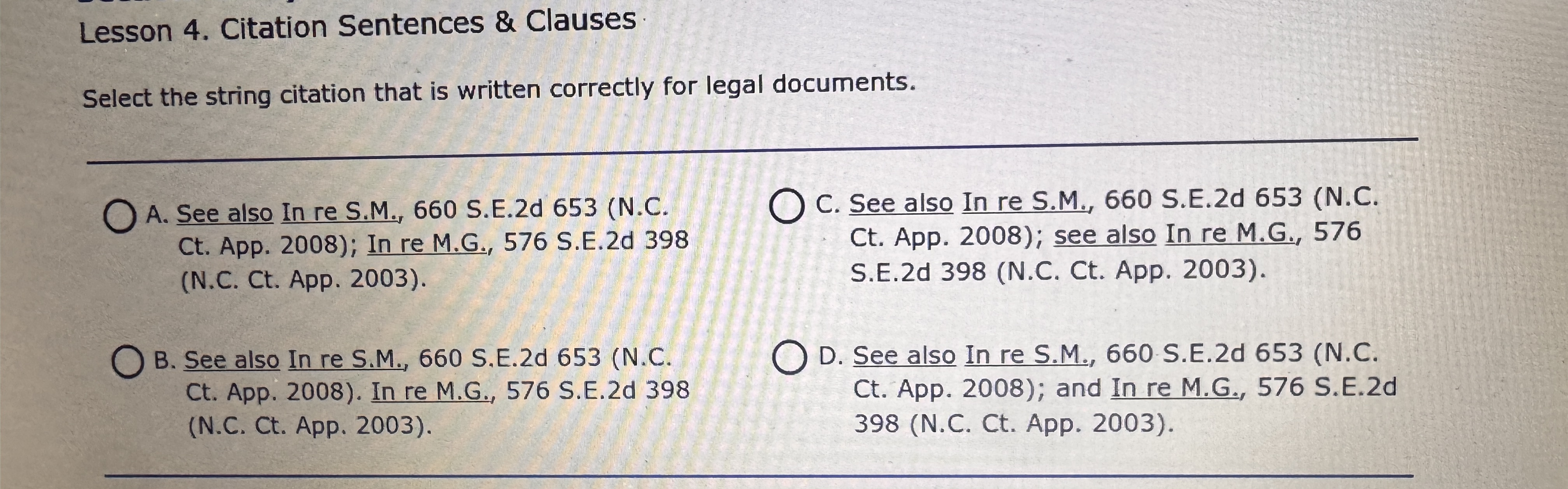 Lesson 4. Citation Sentences & Clauses Select the