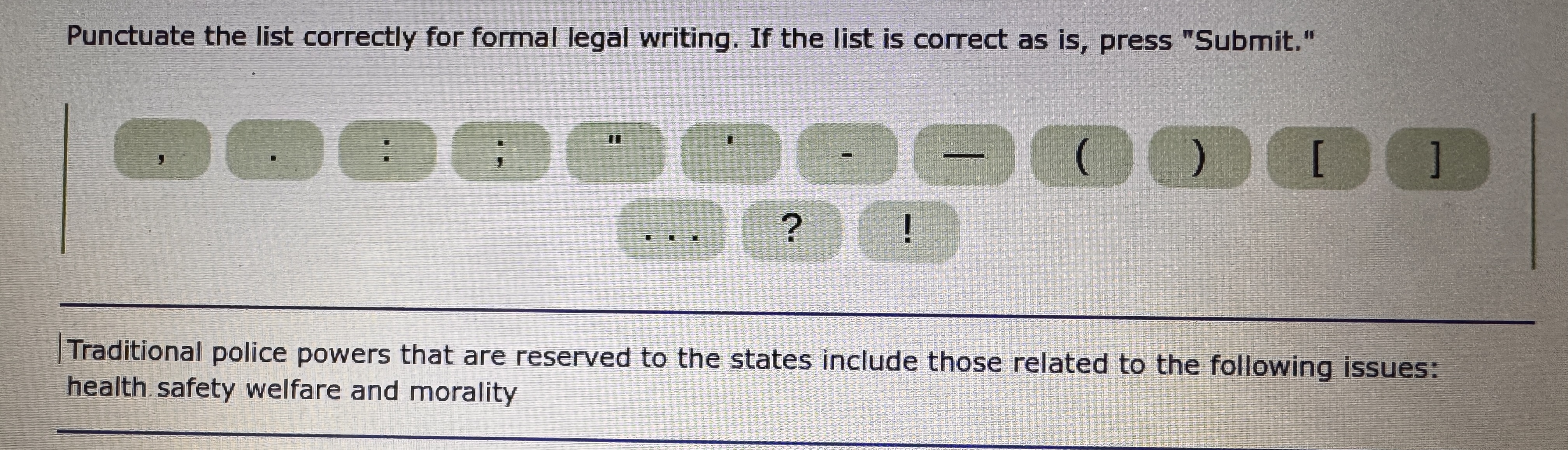 Punctuate the list correctly for formal legal