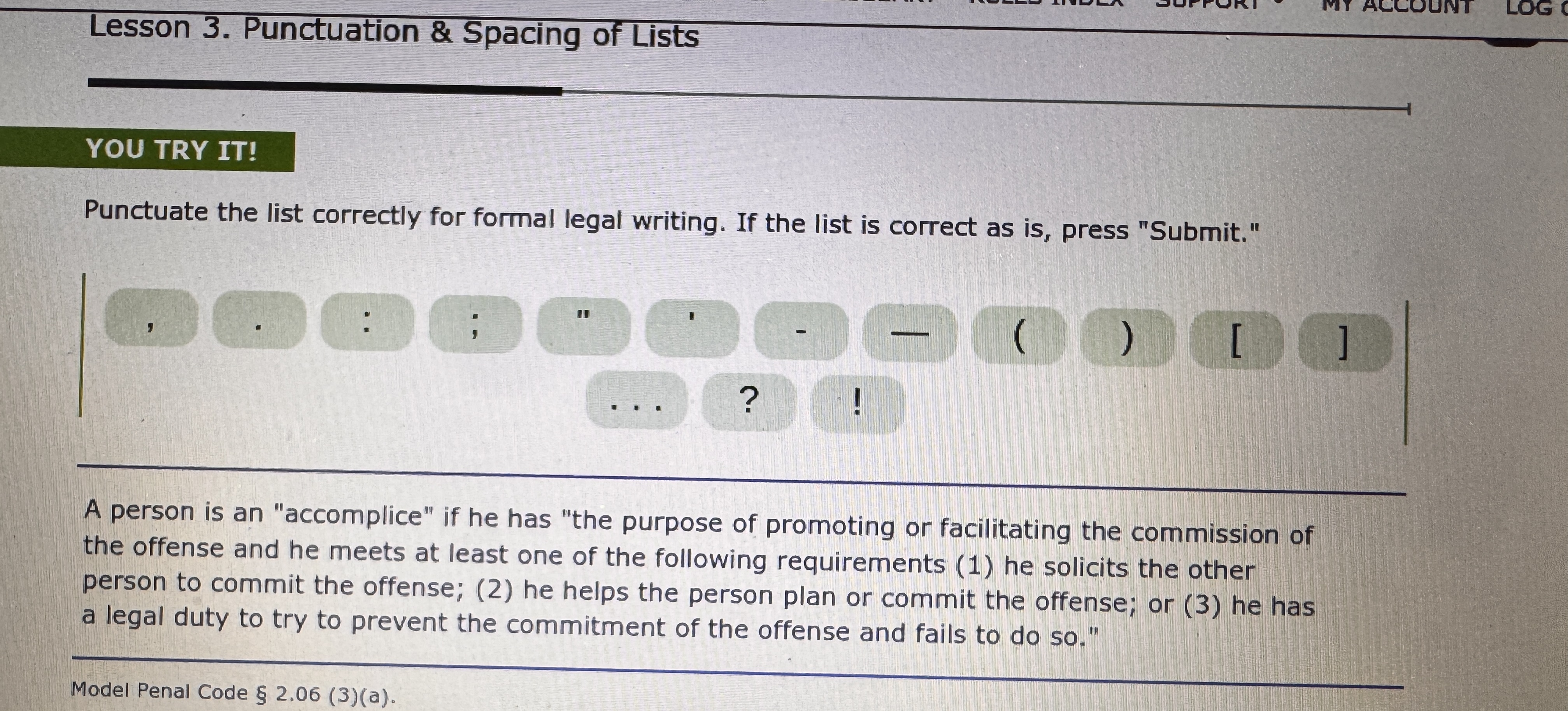 MY ACCOUNT LOG Lesson 3. Punctuation & Spacing of